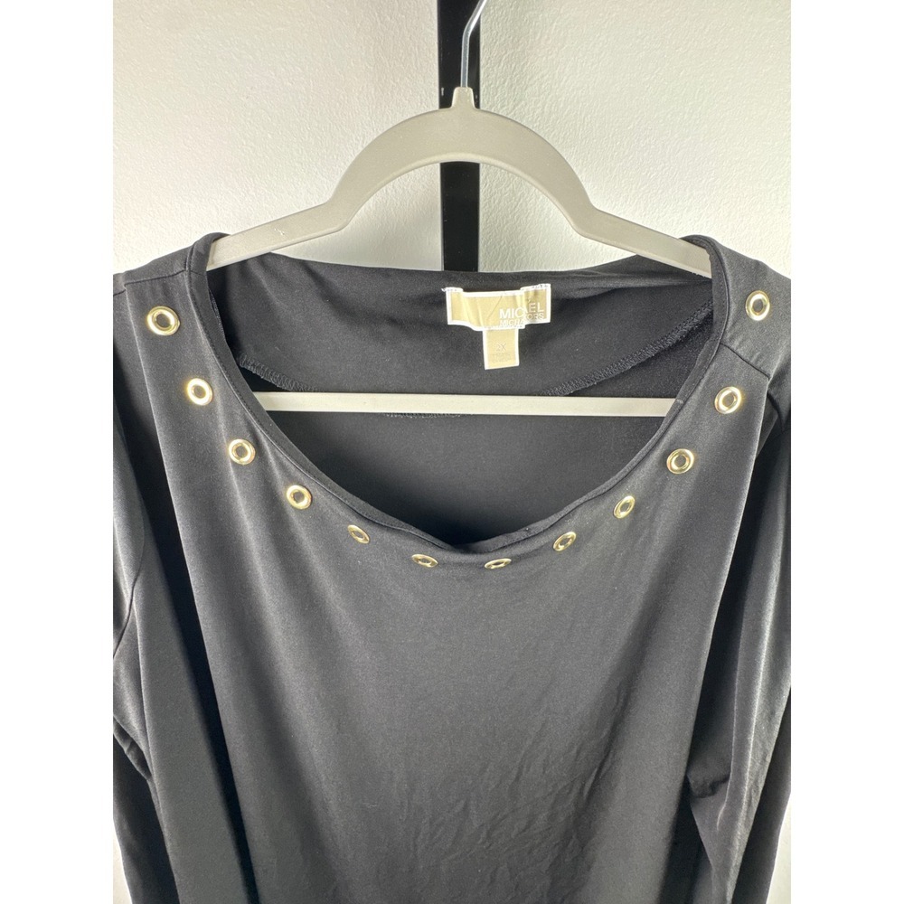 Michael Kors Blouse Womens 2X Black Excellent Grommet Scallop Hem Long Sleeve - Picture 4 of 10